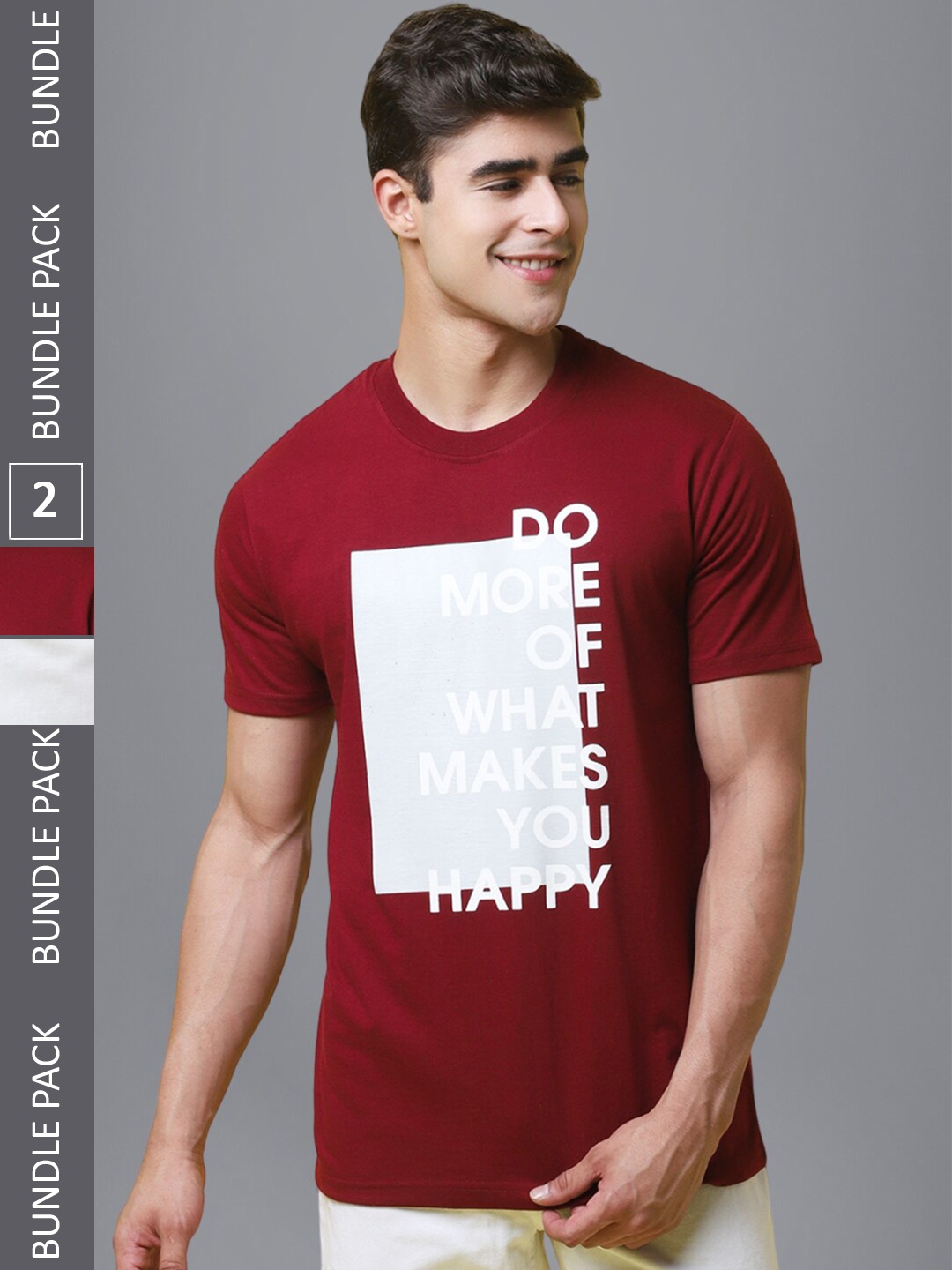 

1 Stop Fashion Pack Of 2 Typography Printed Cotton T-shirt, Maroon