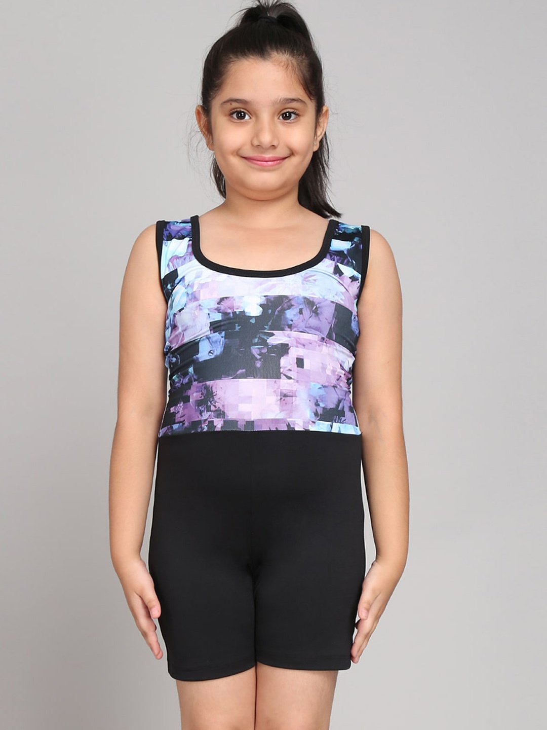 

The Dance Bible Girls Printed Sleeveless Bodysuit, Purple