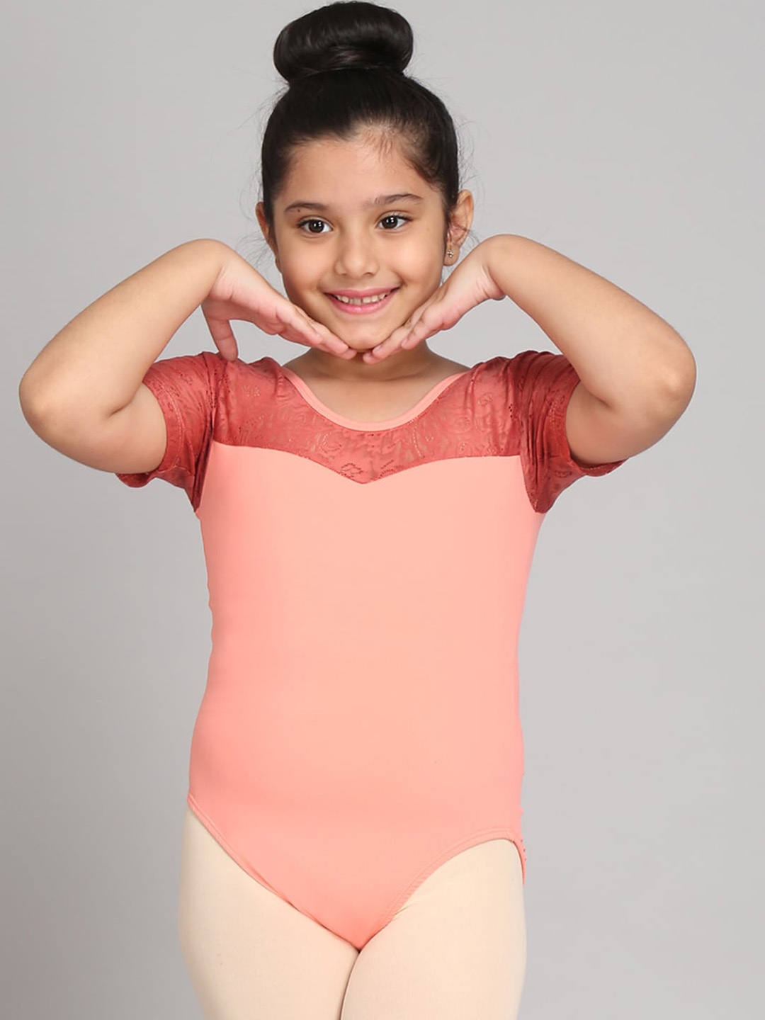 

The Dance Bible Girls Mesh Style Ballet Dance Leotard Bodysuit, Peach