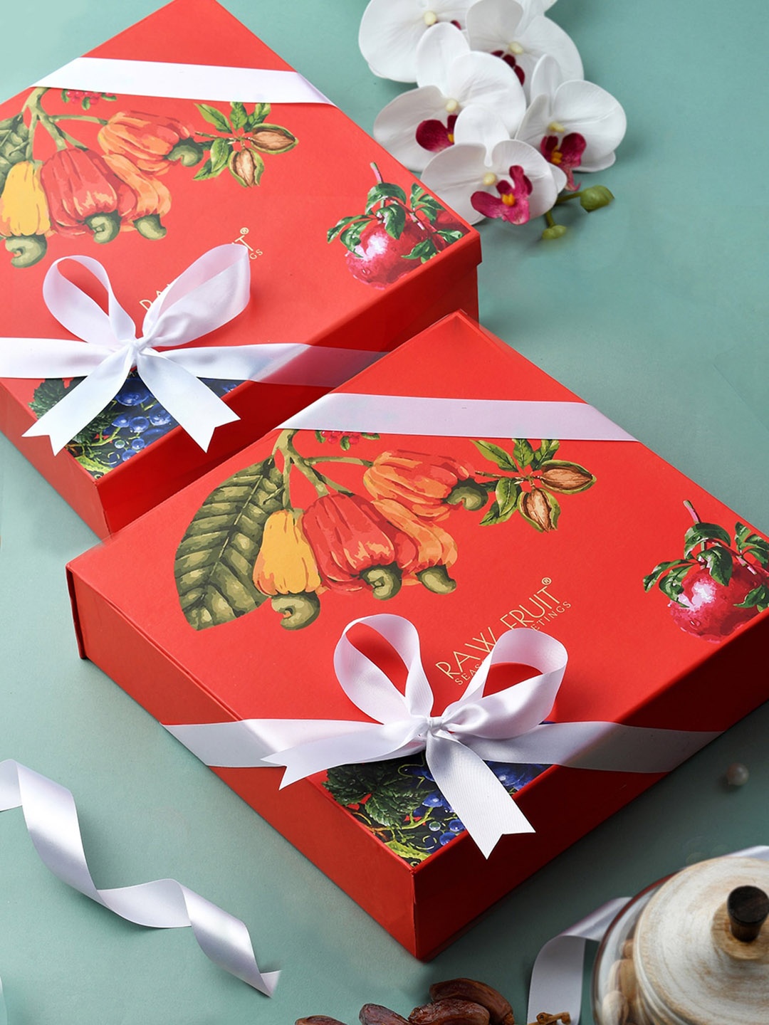 

RawFruit Set Of 6 Dryfruit Signature Box &Rakhi Gift Pack, Orange