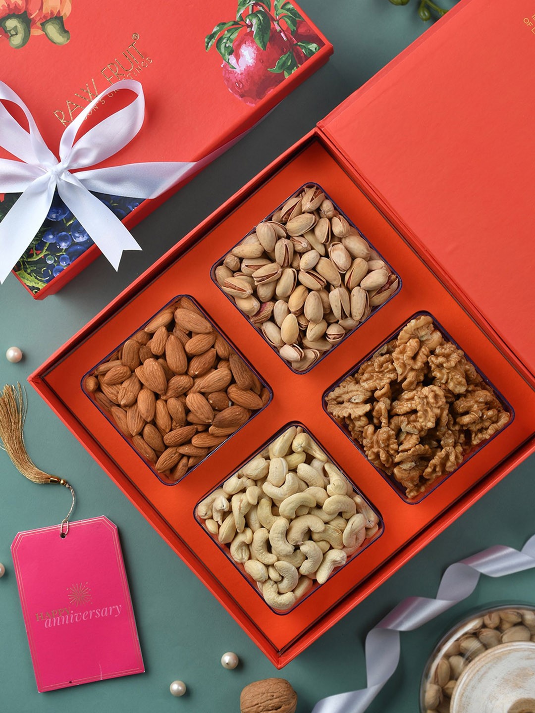 

RawFruit Set Of 7 Dryfruit Signature Box & Rakhi Gift Pack, Orange
