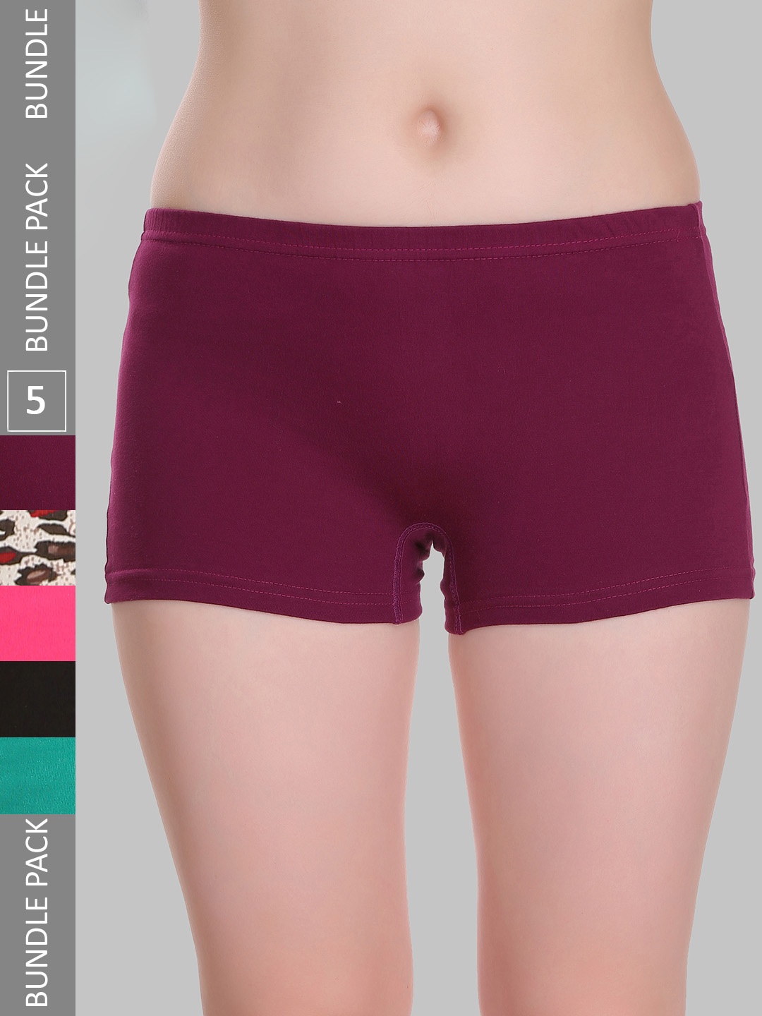 

SELFCARE Pack Of 5 Mid-Rise Anti-Odour Cotton Boy Shorts Briefs, Red
