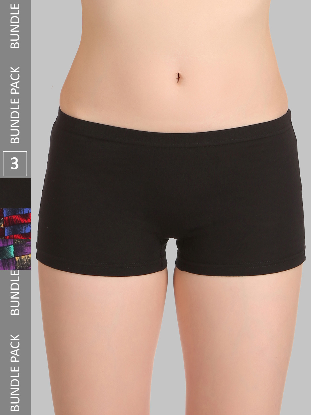 

SELFCARE Pack Of 3 Printed Cotton Boy Shorts, Black