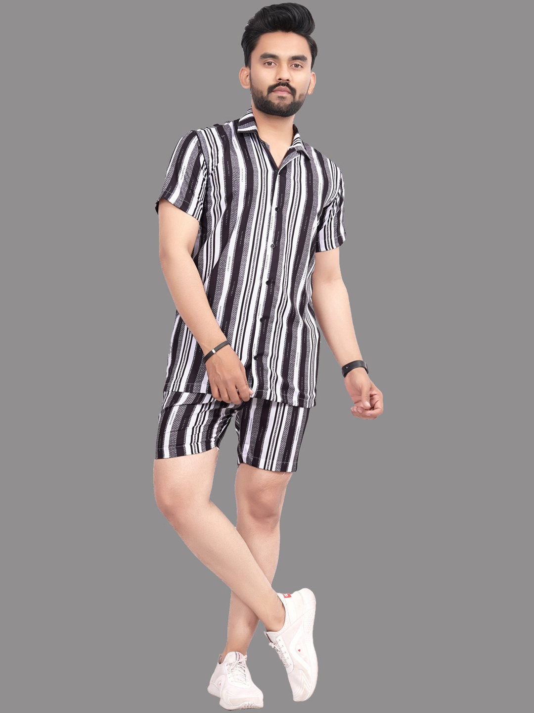 

APNISHA Striped Shirt & Shorts, Black