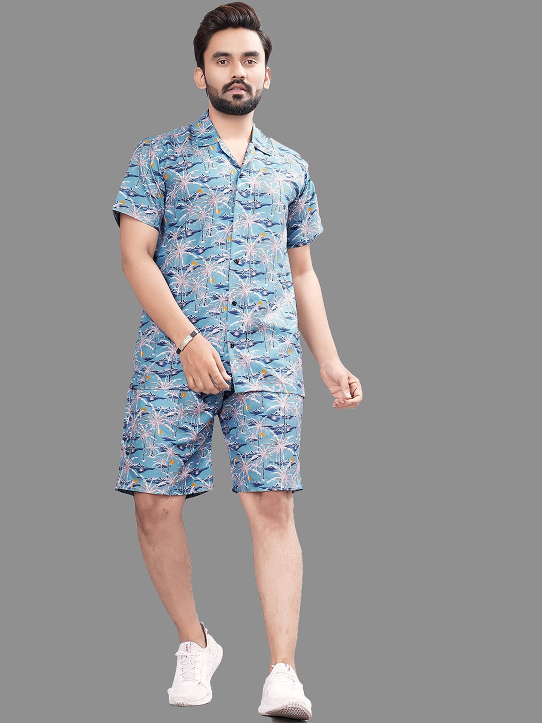 

APNISHA Tropical Printed Shirt & Shorts, Blue