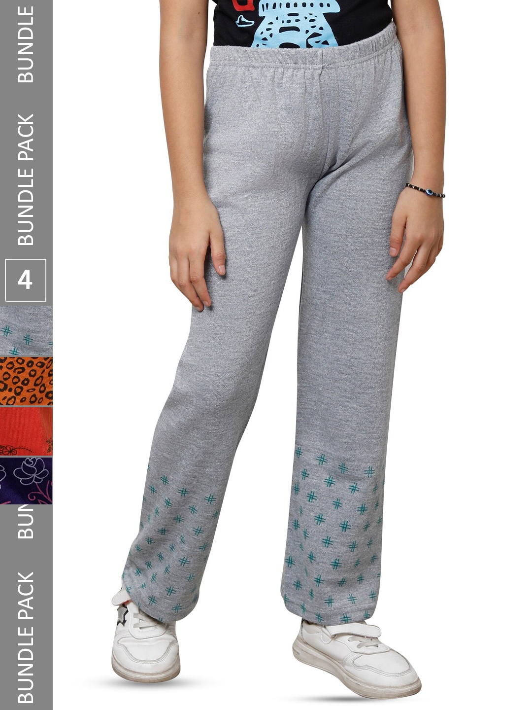 

IndiWeaves Girls Pack of 5 Printed Woolen Track Pants, Grey