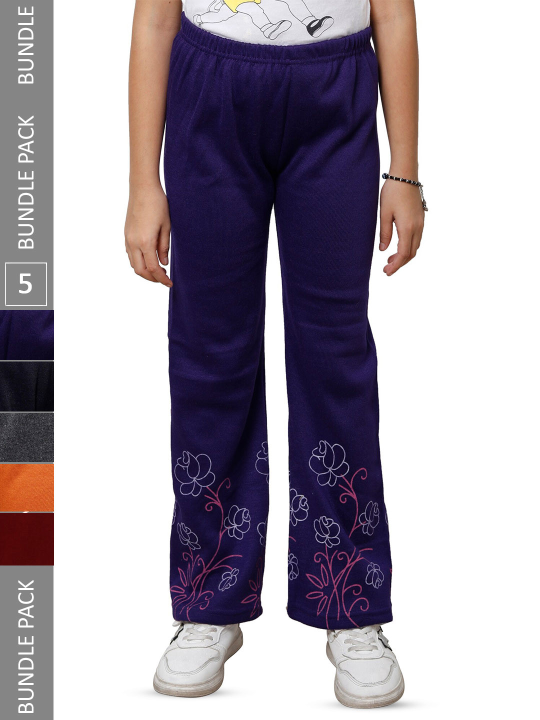 

IndiWeaves Girls Pack of 5 Woolen Track Pants, Navy blue