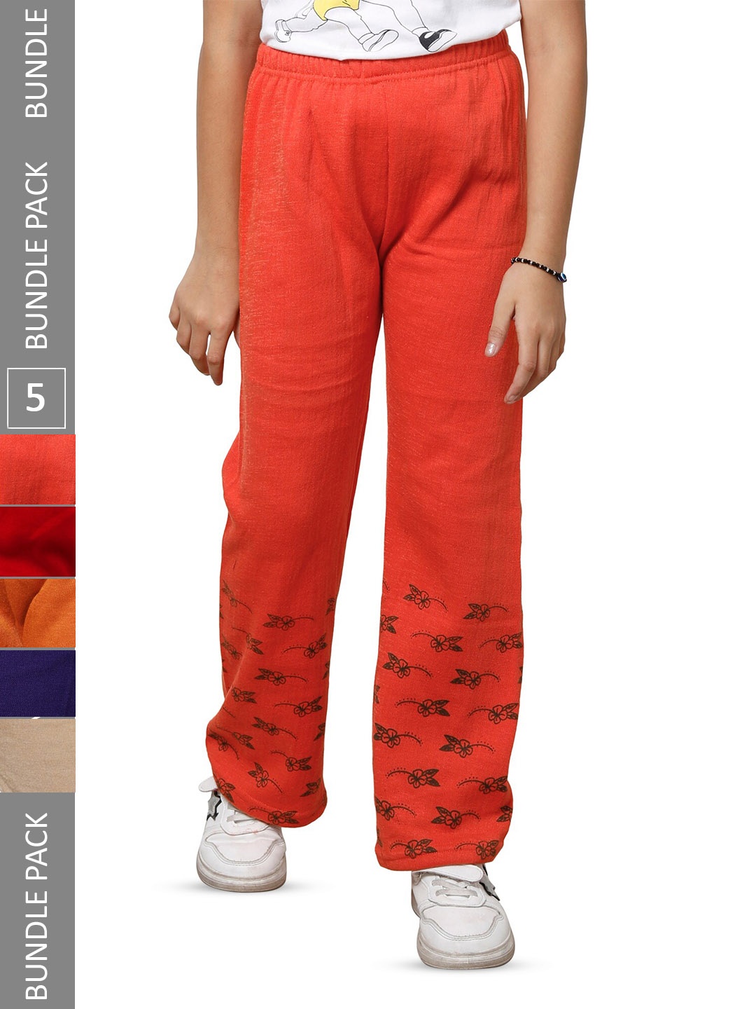 

IndiWeaves Girls Pack of 5 Printed Mid-Rise Straight Fit Woollen Palazzos, Red