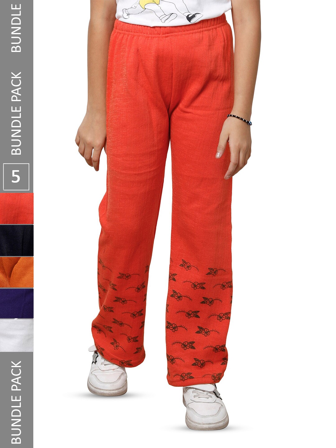 

IndiWeaves Girls Pack of 5 Printed Woolen Track Pants, Red