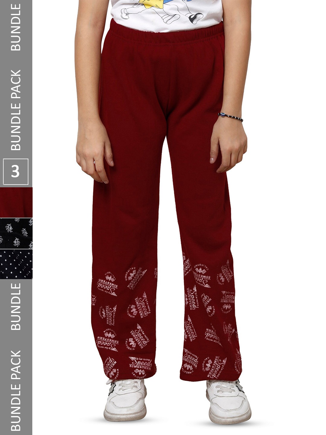 

IndiWeaves Girls Pack of 3 Woollen Palazzos, Maroon