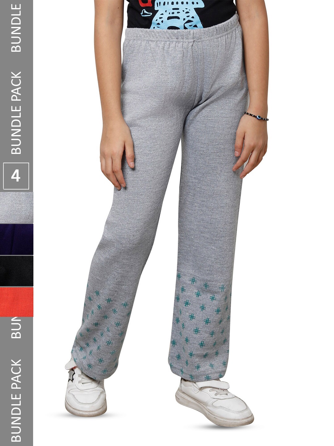 

IndiWeaves Girls Pack of 4 Printed Woolen Track Pants, Grey