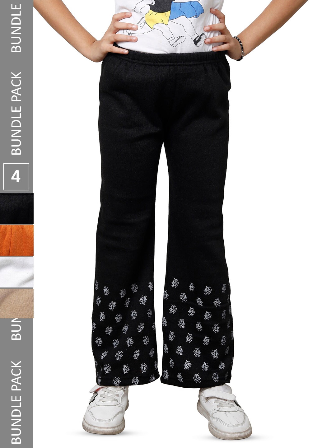 

IndiWeaves Girls Pack of 4 Woolen Track Pants, Black