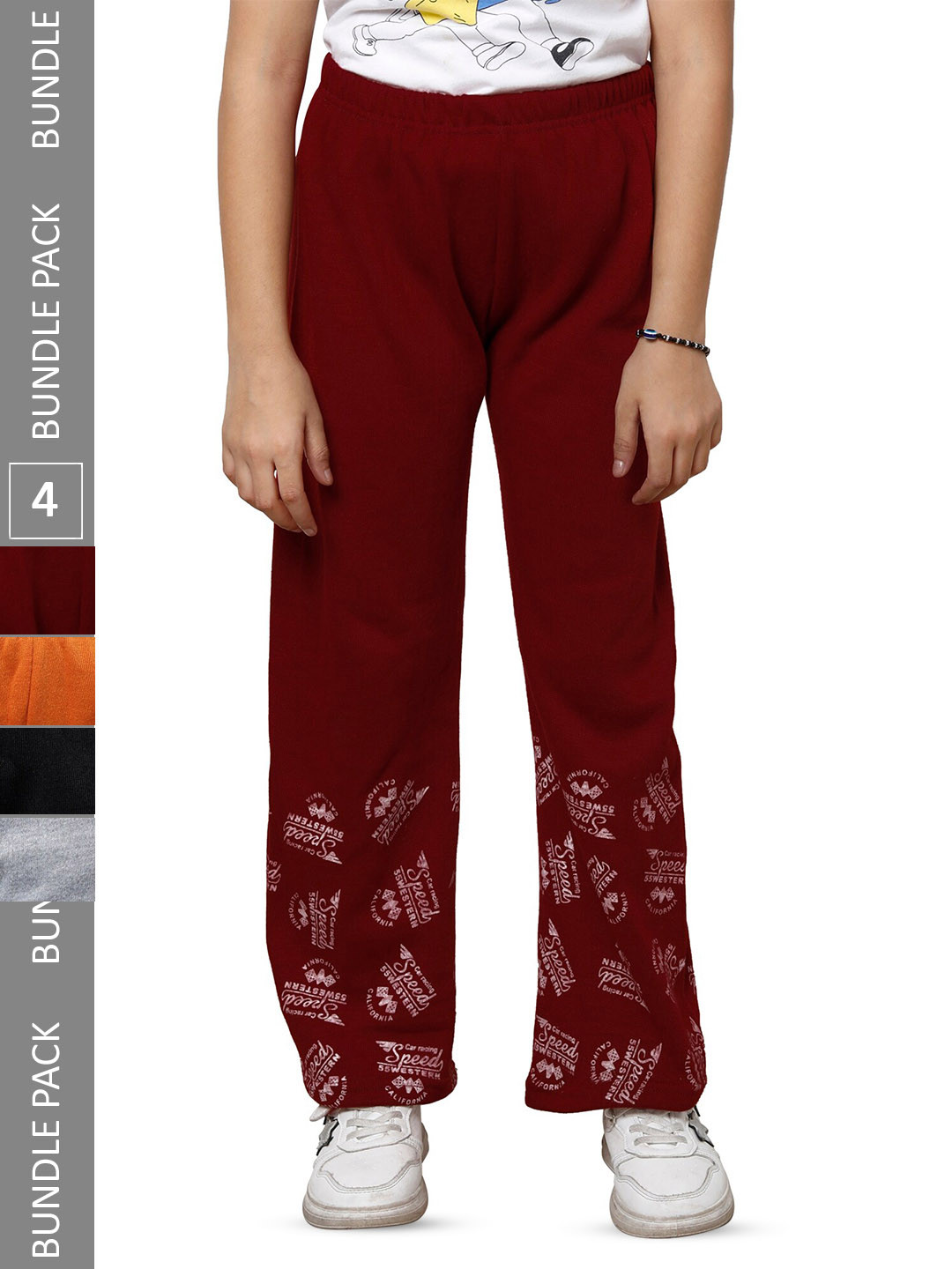 

IndiWeaves Girls Pack of 4 Printed Mid-Rise Straight Fit Woollen Palazzos, Maroon