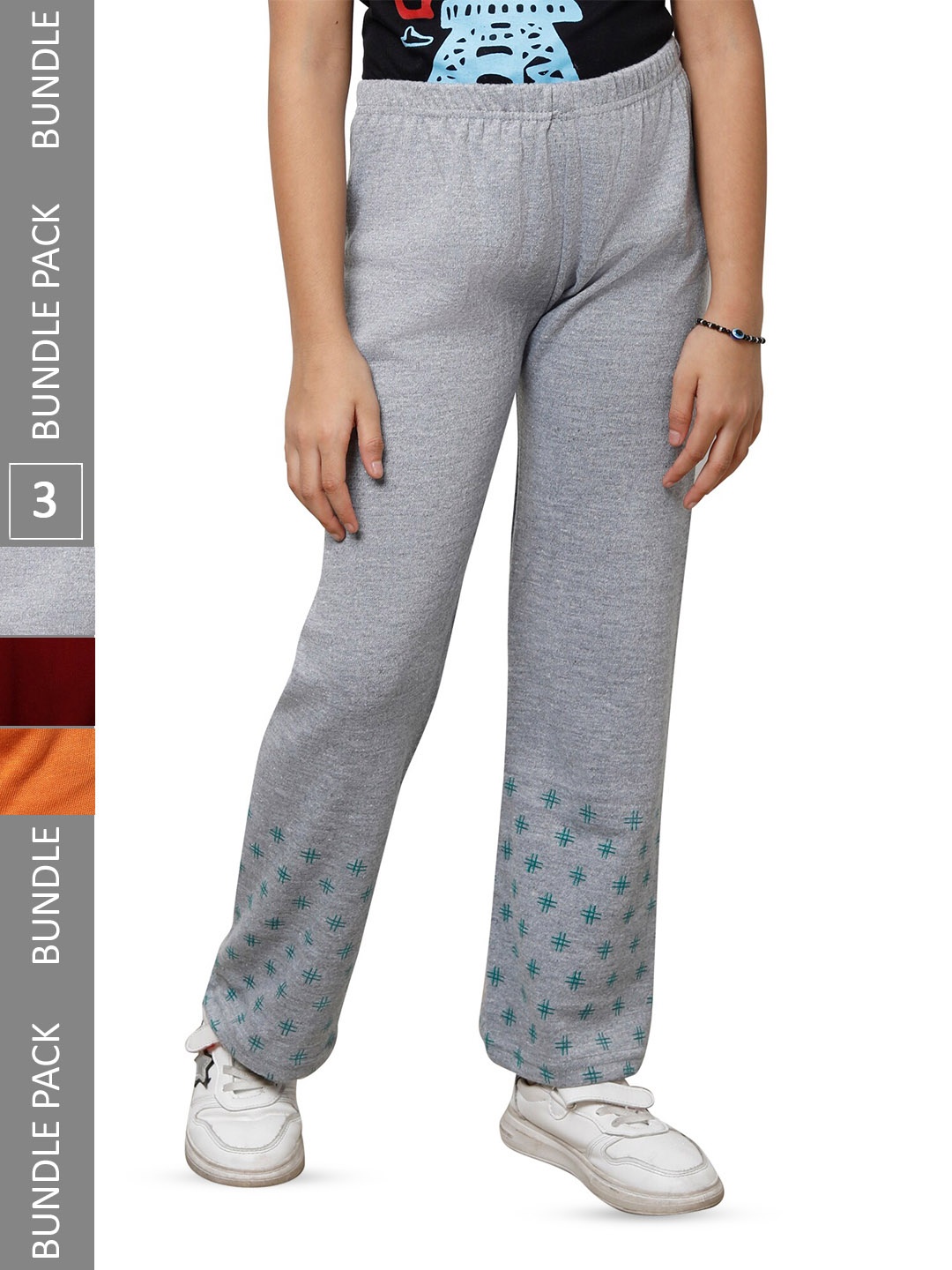 

IndiWeaves Girls Pack of 3 Woollen Palazzos, Grey