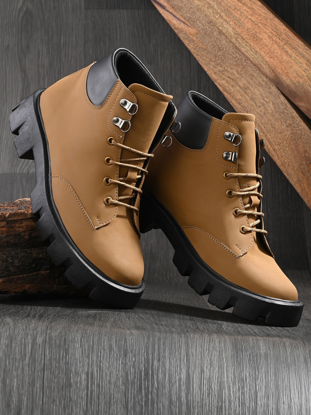 

Leo's Fitness Shoes Men Mid Top Platform-Heeled Regular Boots, Khaki