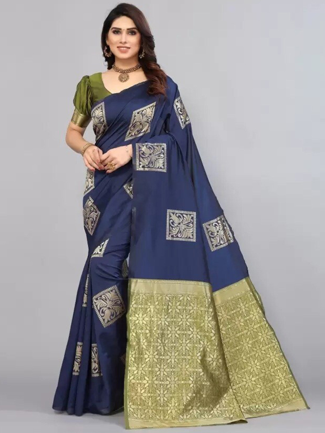 

MAGMINA Ethnic Motifs Woven Design Zari Pure Silk Banarasi Saree, Blue