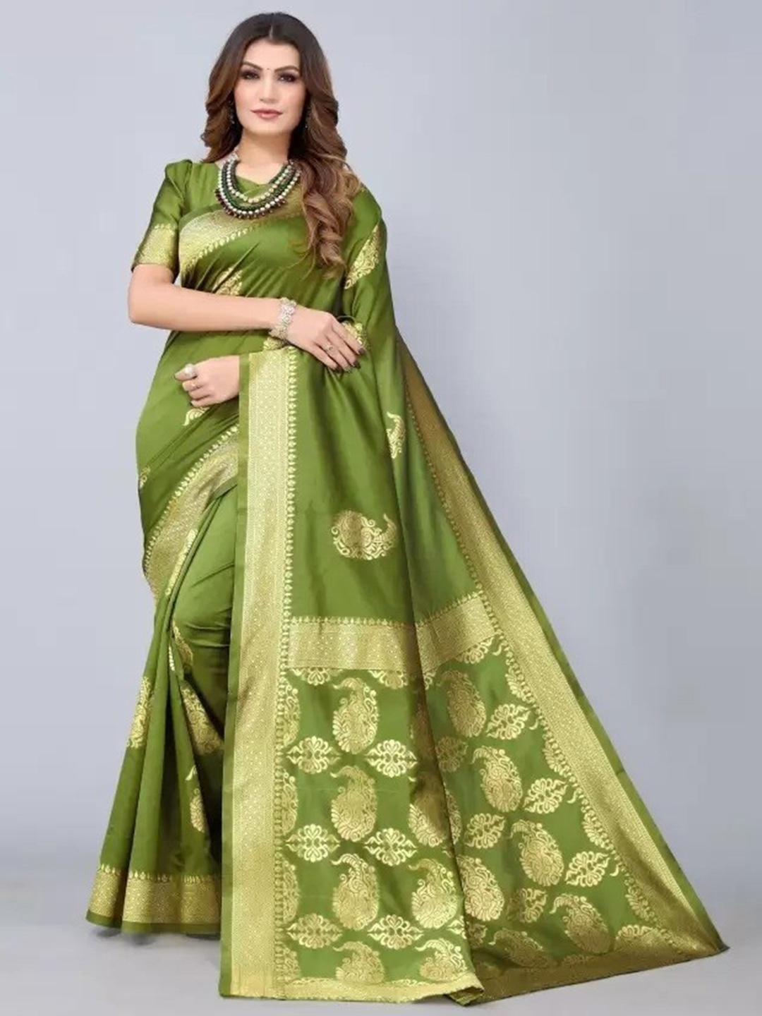 

MAGMINA Ethnic Motifs Woven Design Zari Pure Silk Banarasi Saree, Sea green
