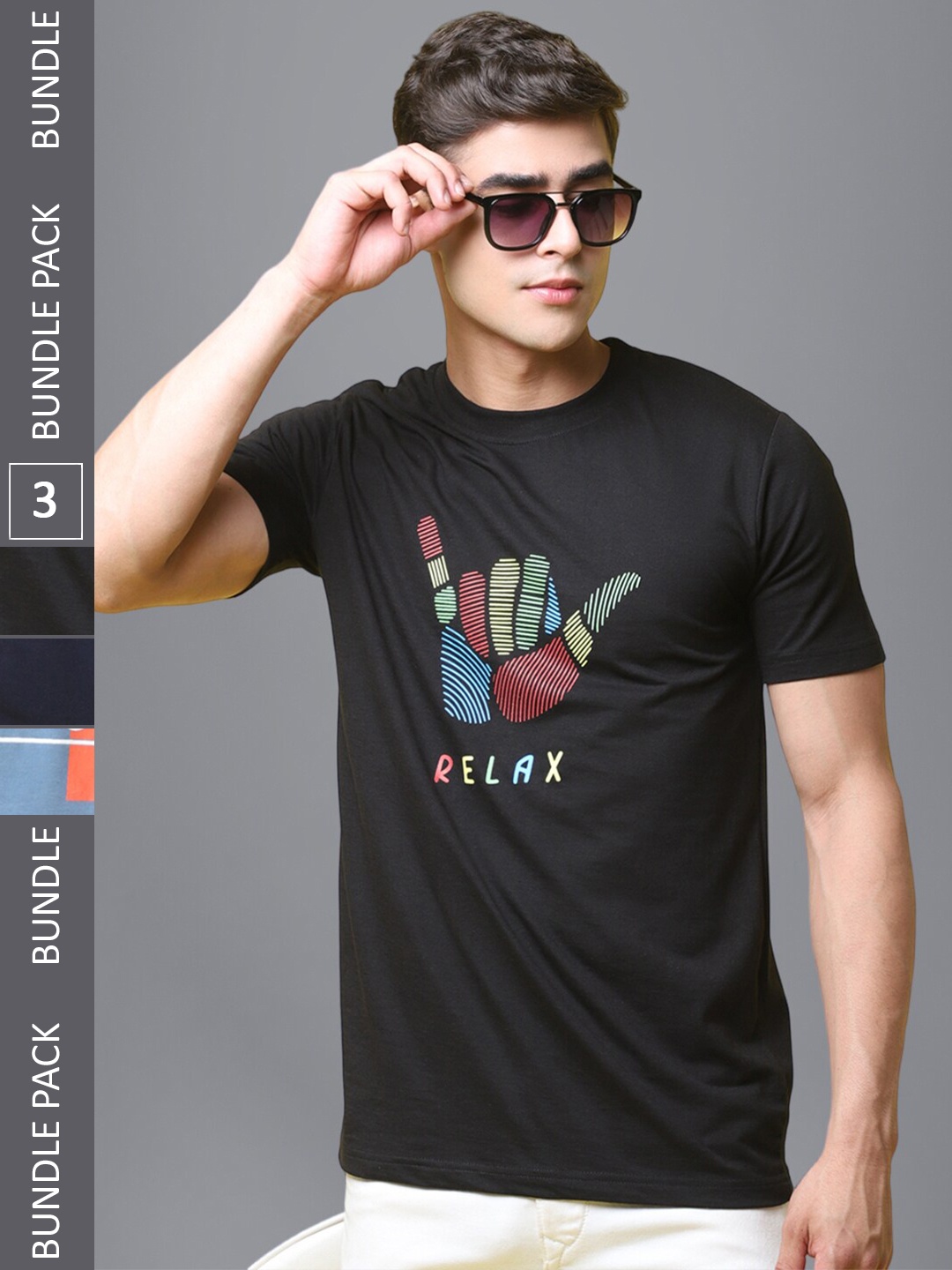 

1 Stop Fashion Pack Of 3 Typography Printed Round Neck Cotton T-shirt, Black