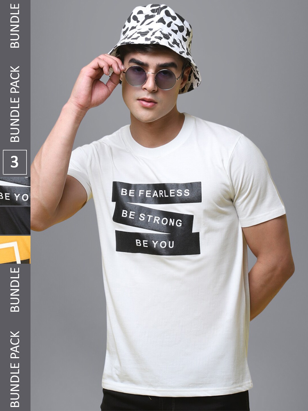 

1 Stop Fashion Pack Of 3 Typography Printed Cotton T-shirt, White