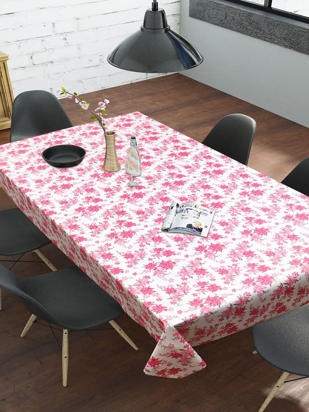 

Dakshya Industries Pink Floral Printed 6-Seater Table Cover