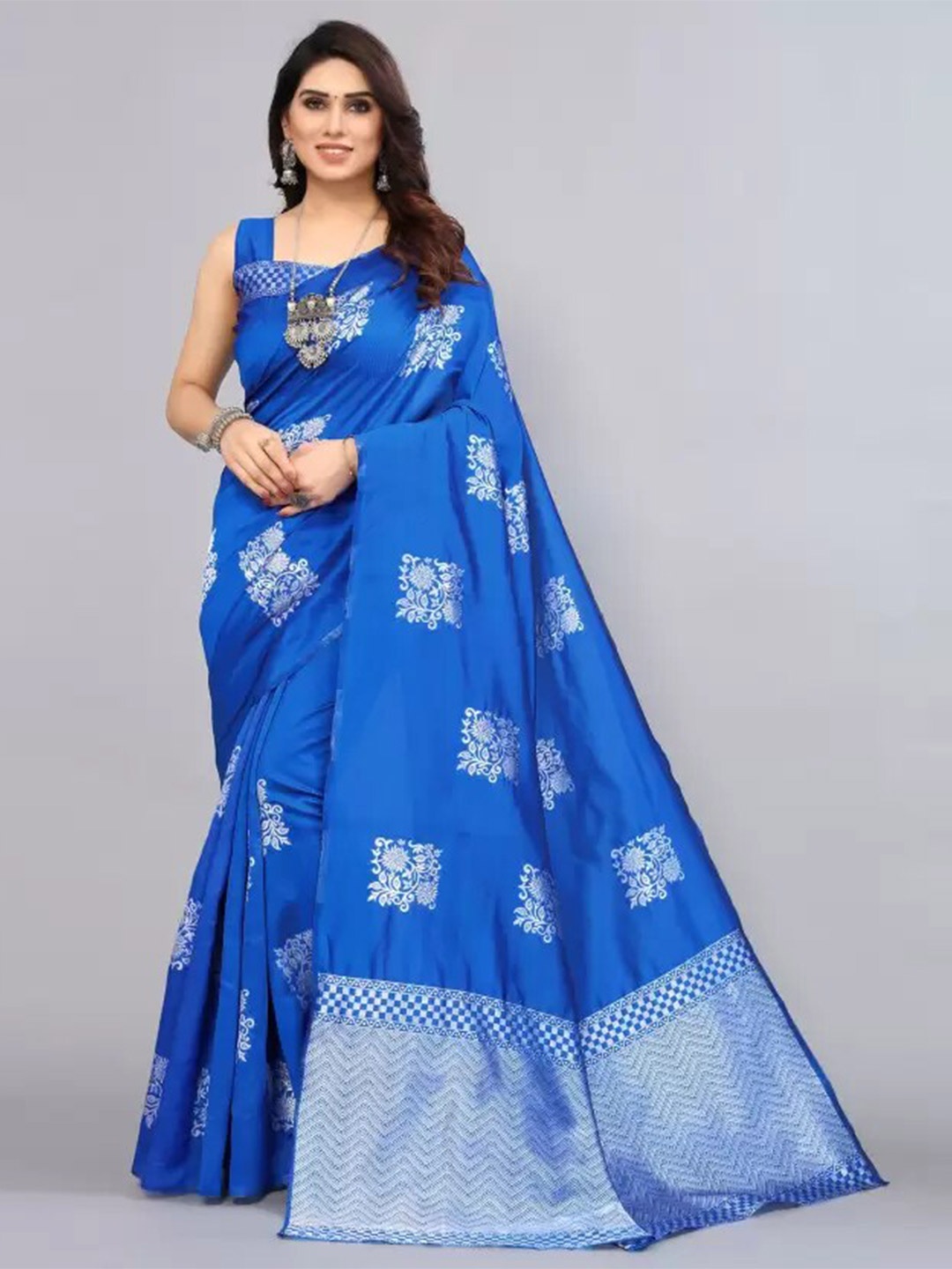 

MAGMINA Ethnic Motifs Woven Design Zari Pure Silk Banarasi Saree, Blue