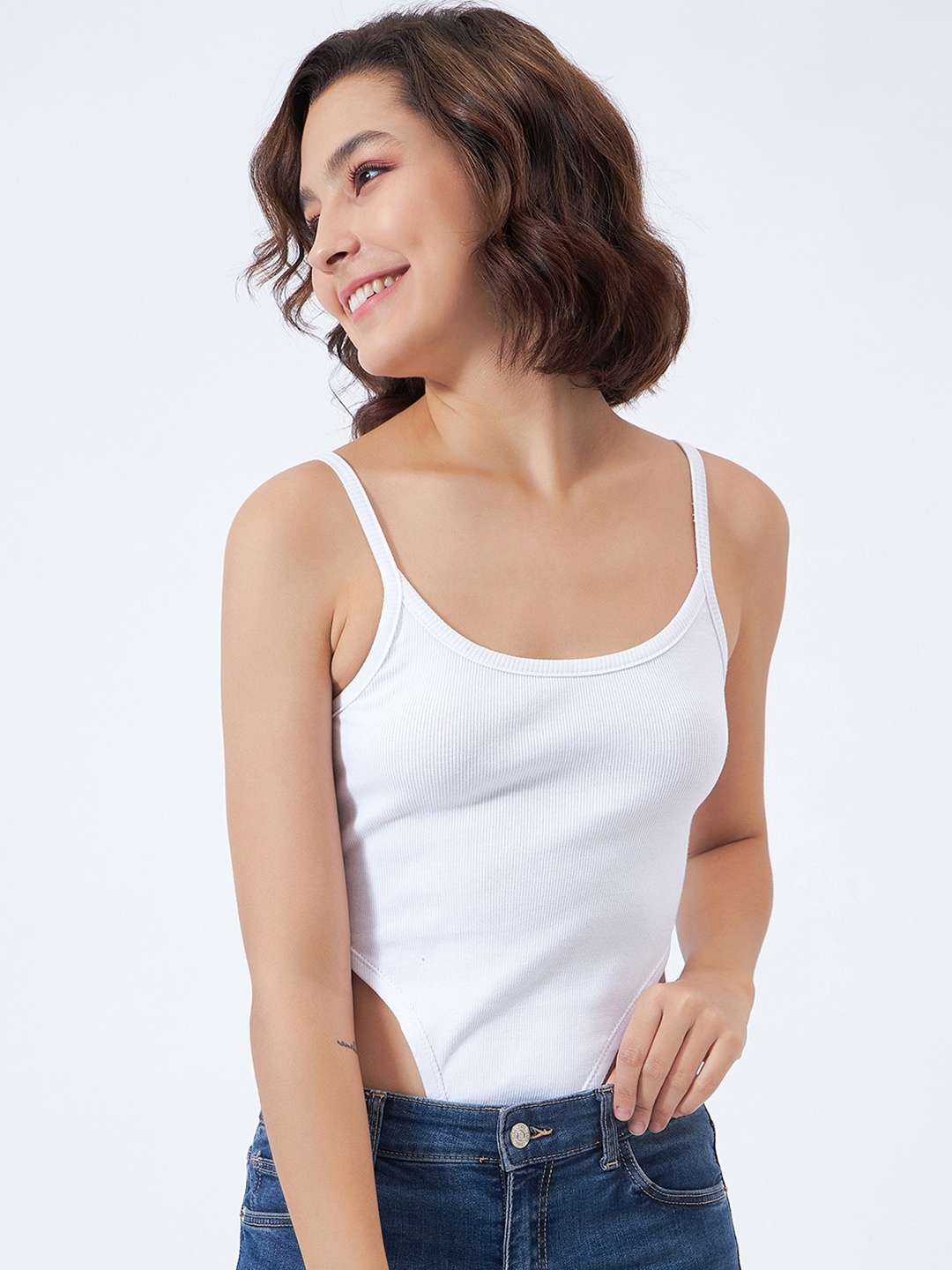 

COLOR CAPITAL Ribbed High Cut Bodysuit, White