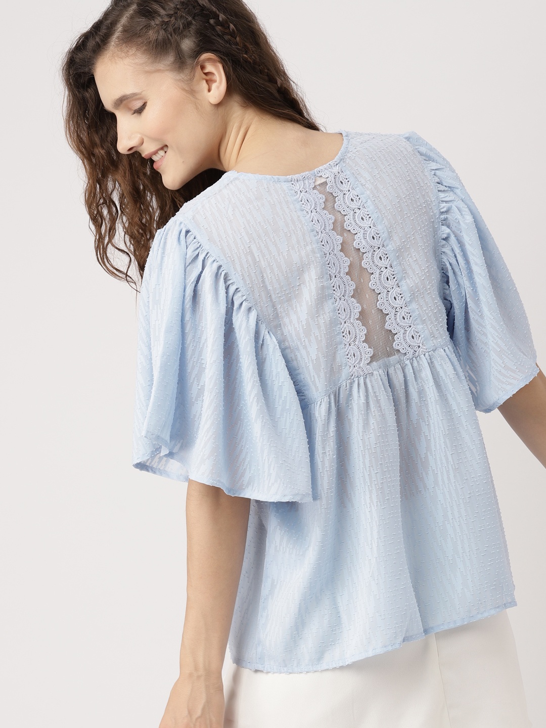 

DressBerry Women Blue Self Design A-Line Top