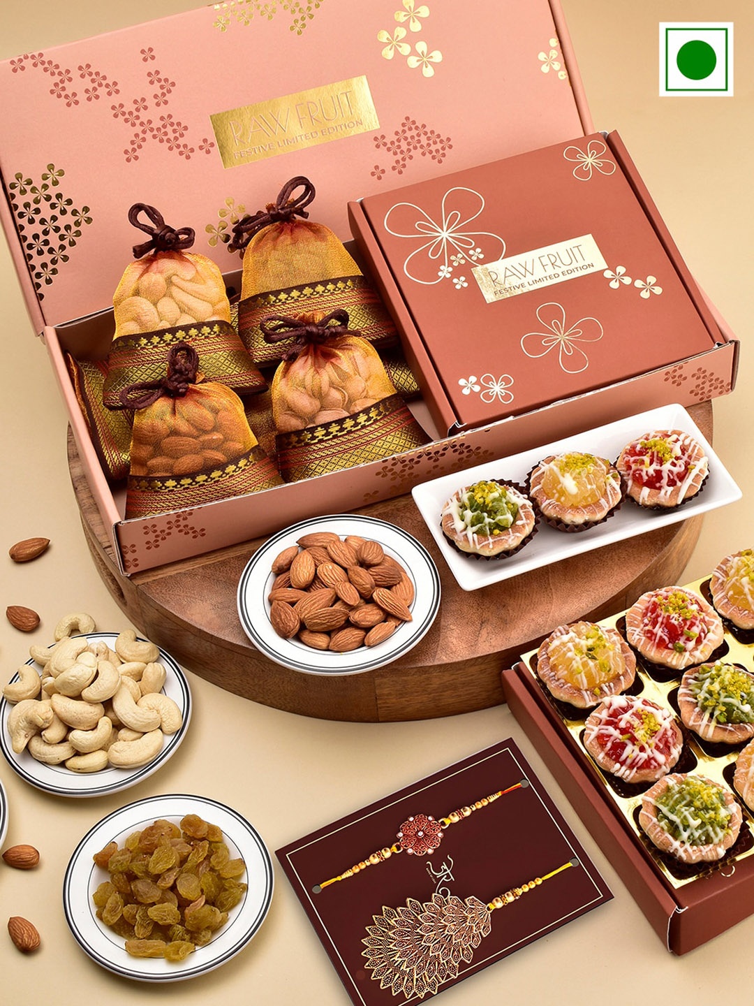 

RawFruit Bhai Bhabhi Rakhi & Tarts Dryfruit Box, Brown