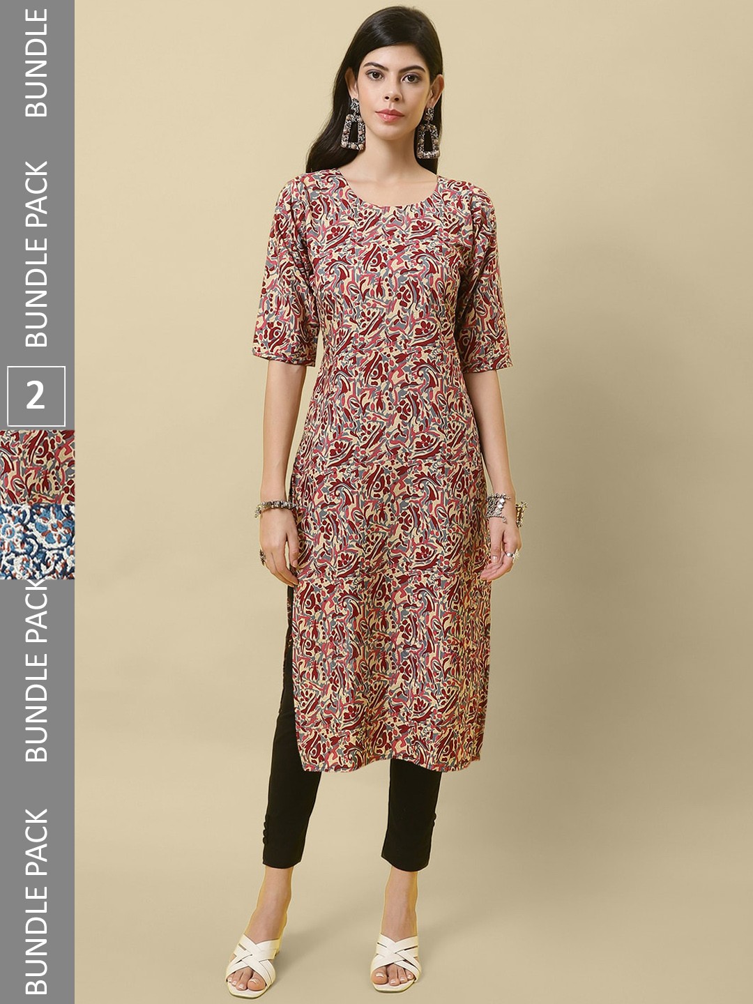 

7Threads Pack Of 2 Printed Crepe Straight Kurta, Maroon