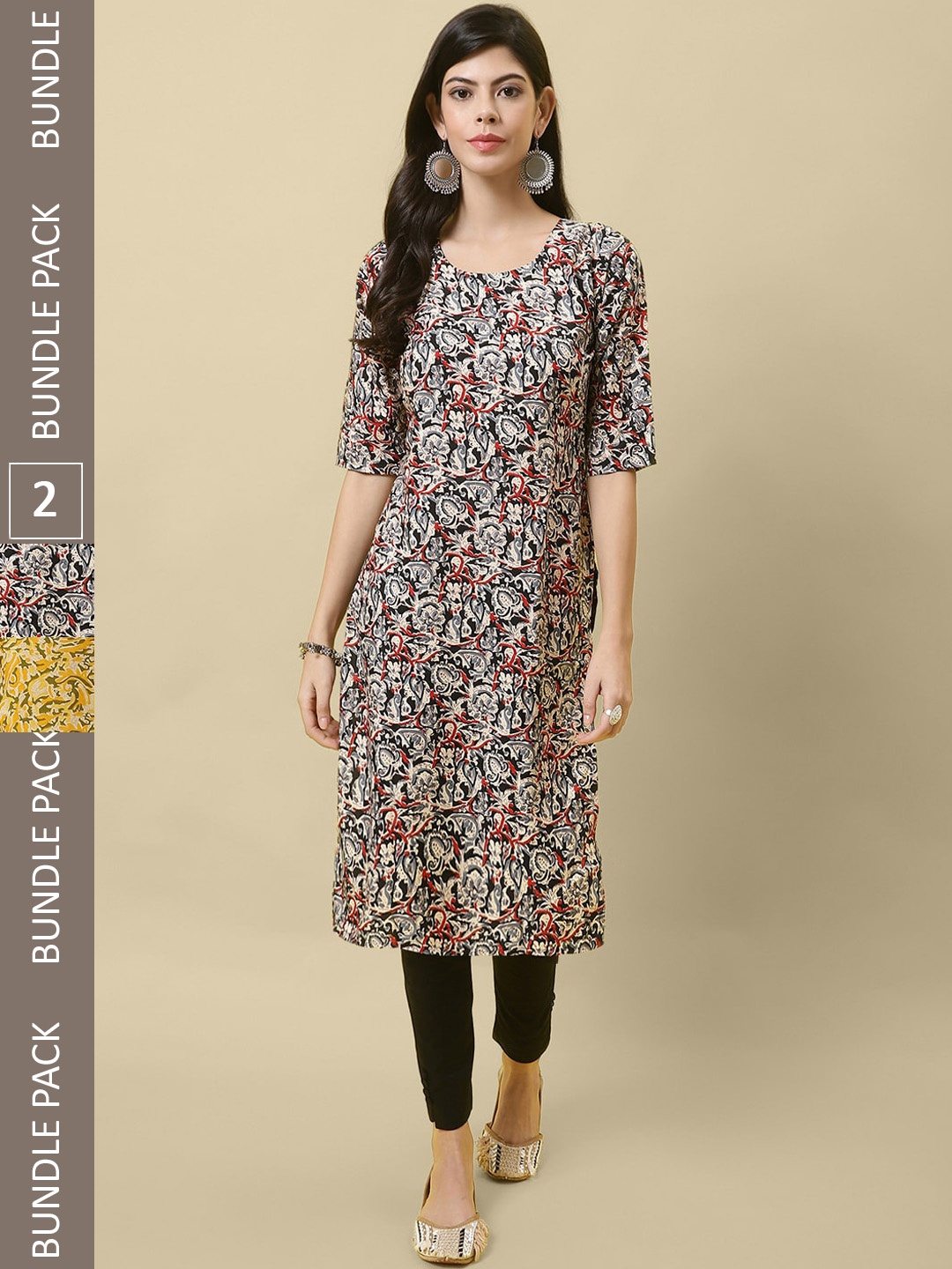 

7Threads Pack Of 2 Printed Crepe Straight Kurta, Grey