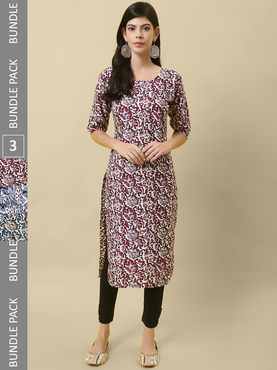 

7Threads Pack Of 3 Printed Straight Crepe Kurta, Red