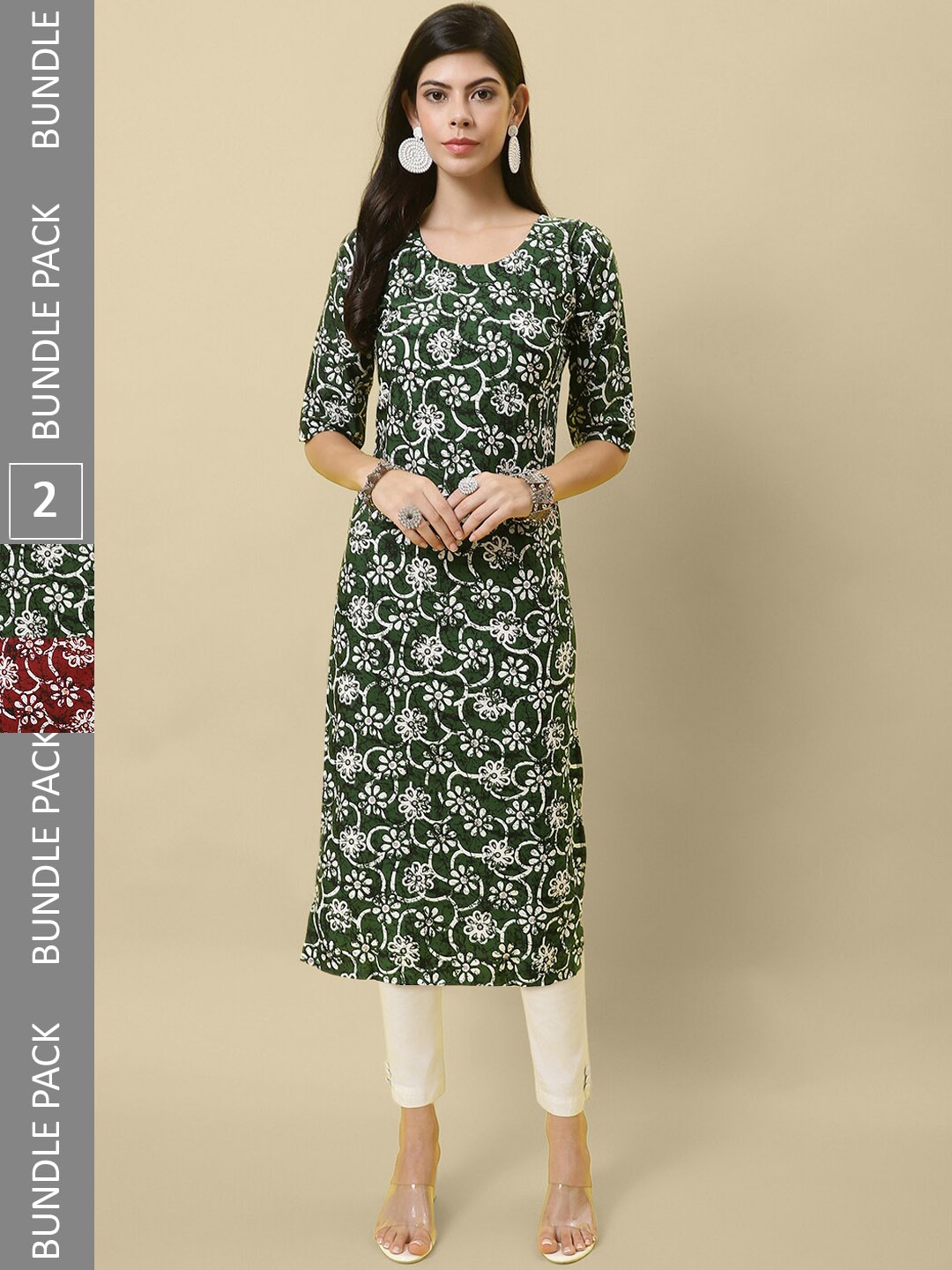 

7Threads Pack Of 2 Printed Straight Crepe Kurta, Green