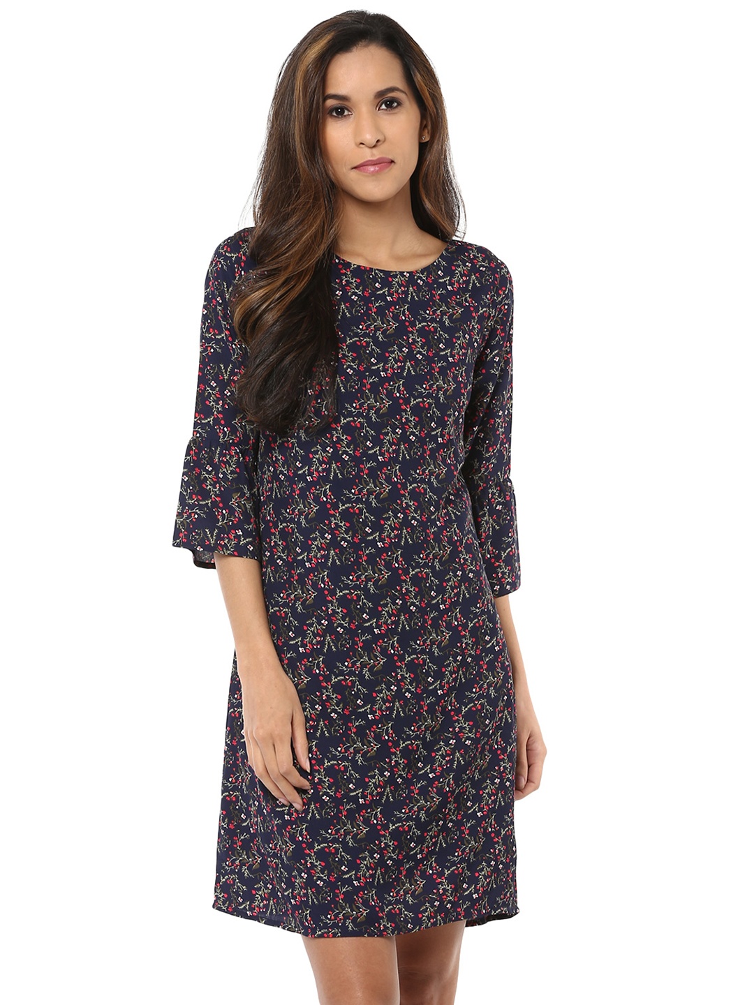 

Harpa Women Navy Blue Floral Print A-Line Dress