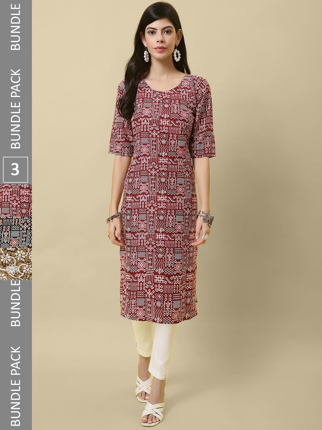 

KALINI Women Multicoloured Printed Thread Work Crepe Kurta, Multi