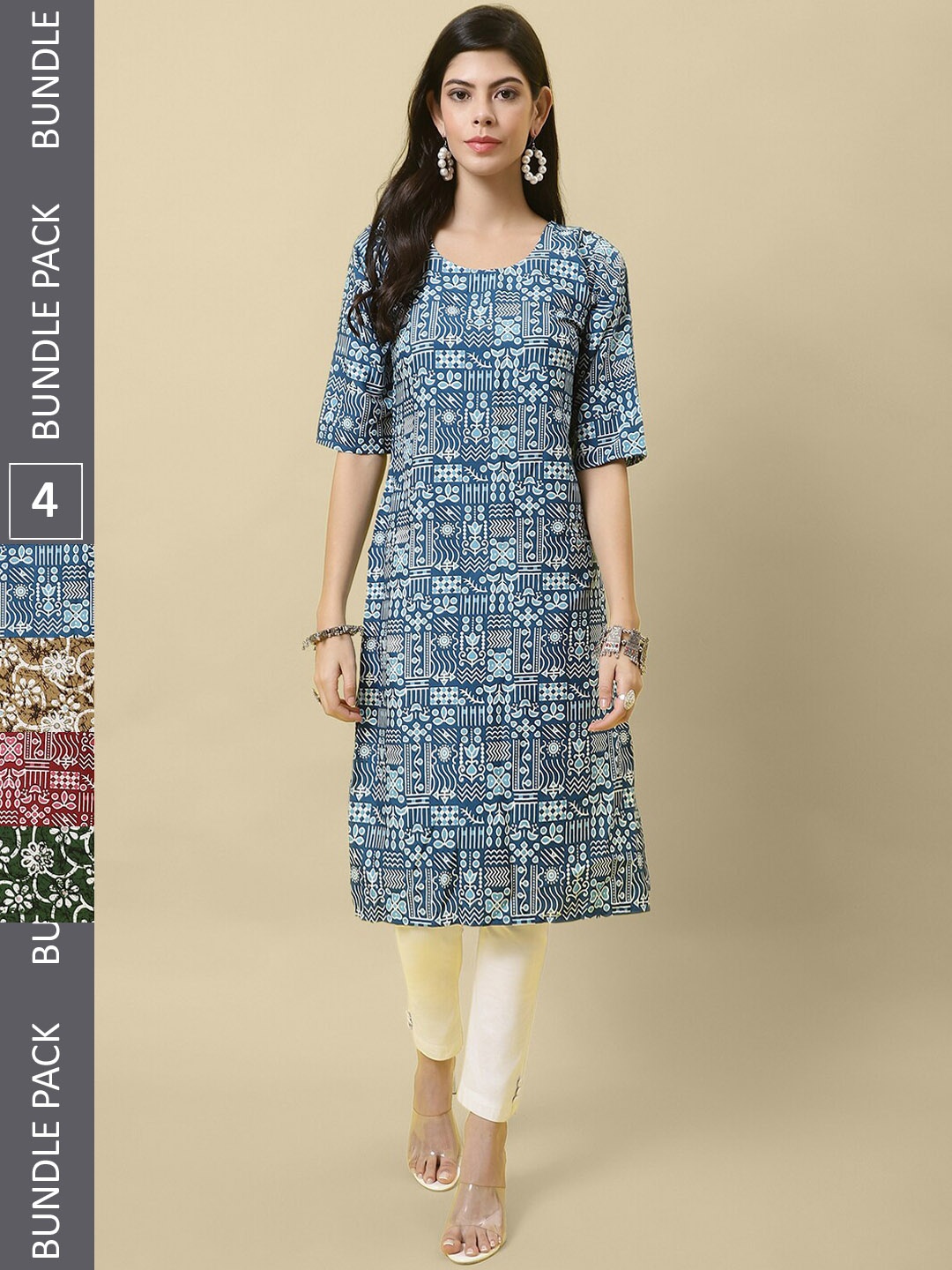

7Threads Pack Of 4 Abstract Printed Crepe Kurta, Blue