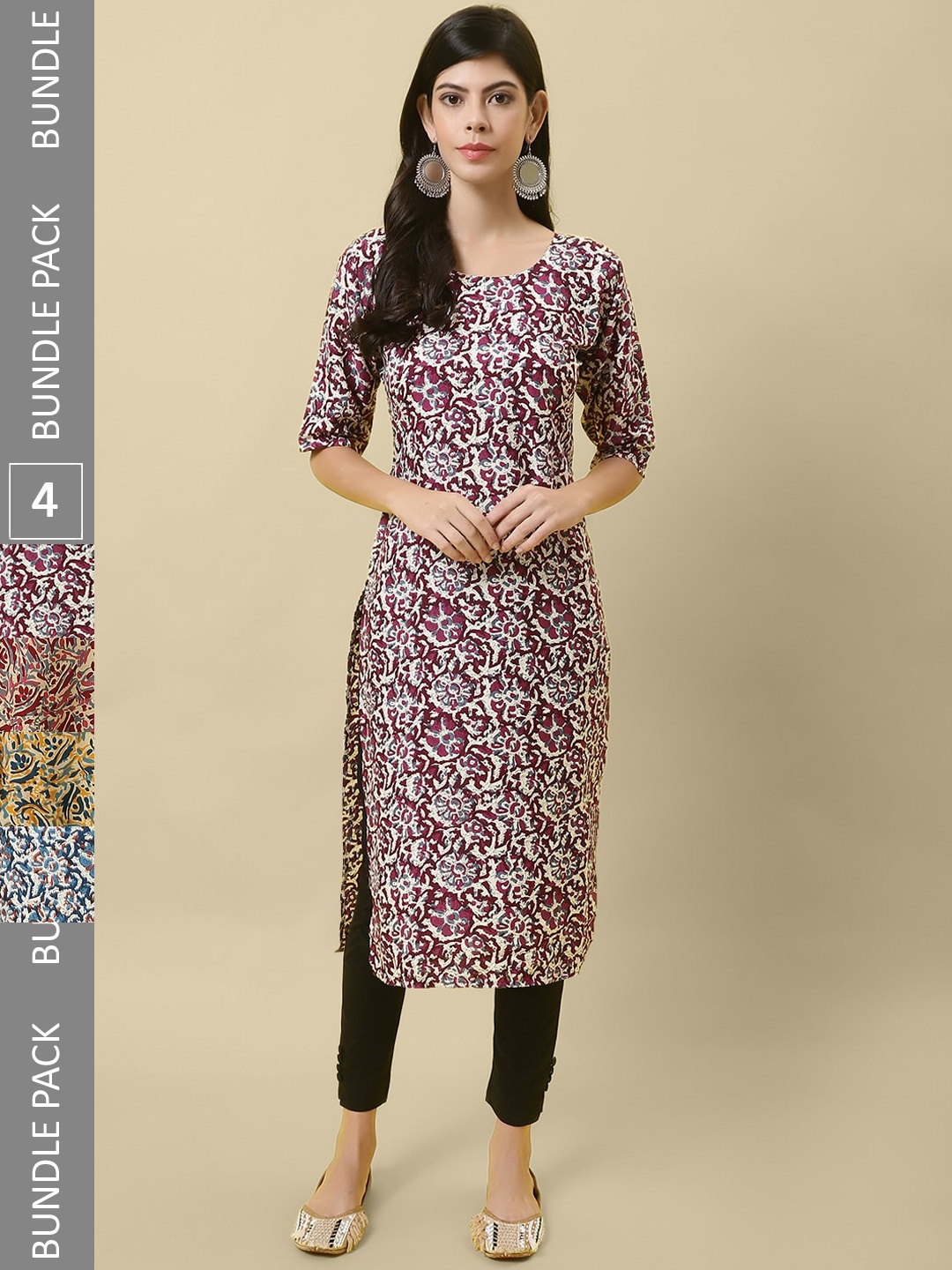

7Threads Pack Of 4 Abstract Printed Crepe Kurta, Maroon