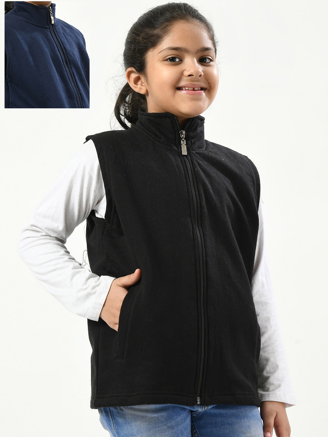 

IndiWeaves Girls Pack Of 2 Reversible Bomber Jacket, Black