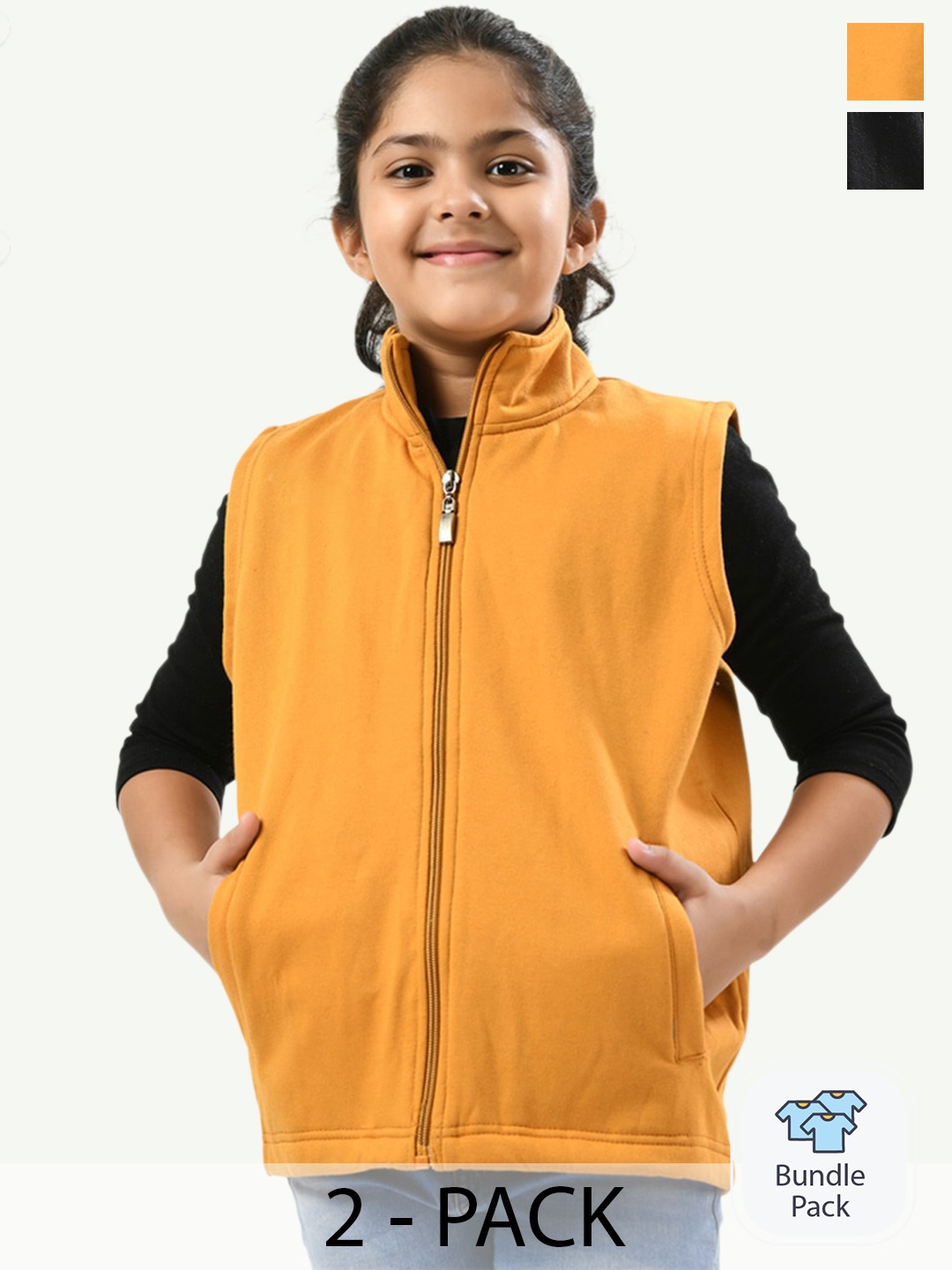 

IndiWeaves Girls Pack Of 2 Fleece Lightweight Bomber Jacket, Black