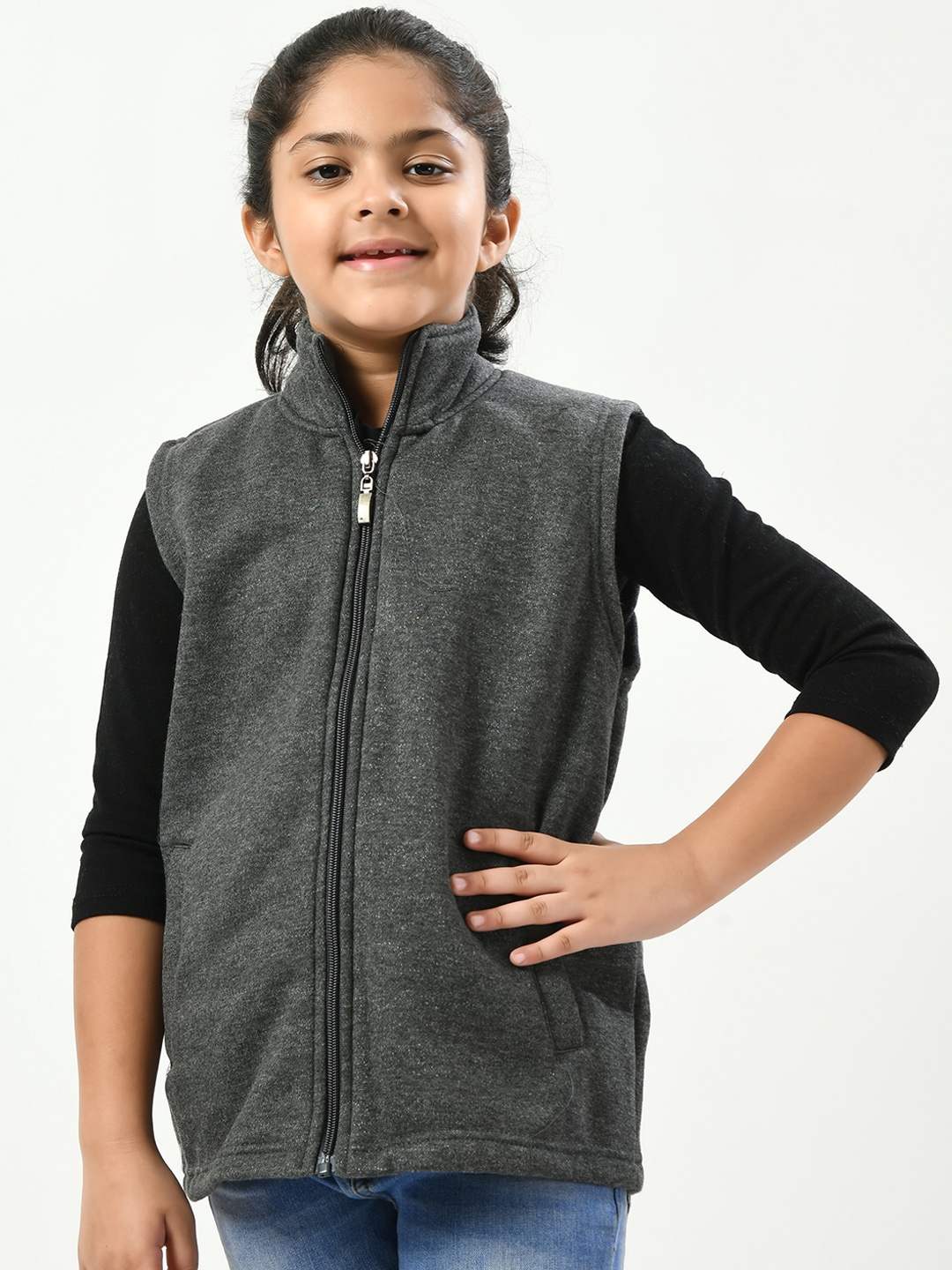 

IndiWeaves Girls Fleece Lightweight Bomber Jacket, Grey