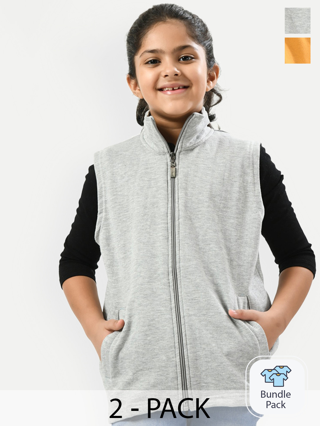 

IndiWeaves Girls Pack Of 2 Fleece Lightweight Bomber Jacket, Yellow