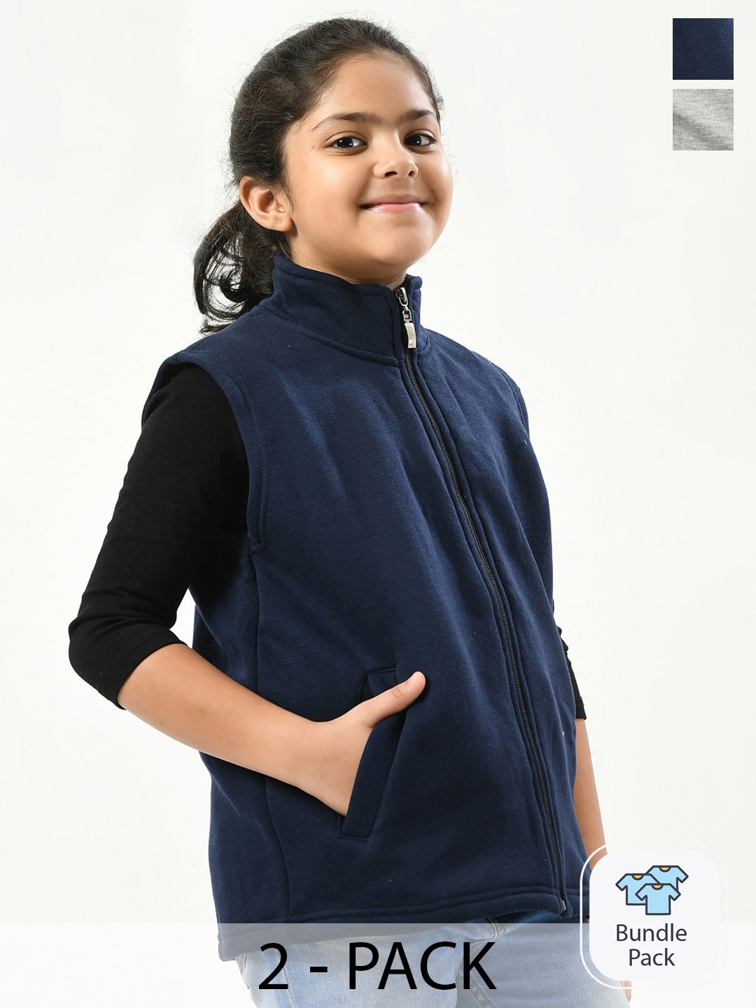 

IndiWeaves Girls Pack Of 2 Fleece Lightweight Bomber Jacket, Grey