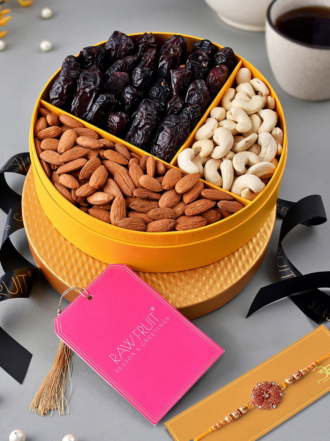 

RawFruit Blissful Dryfruit Box & Rakhi Gift Pack, Yellow