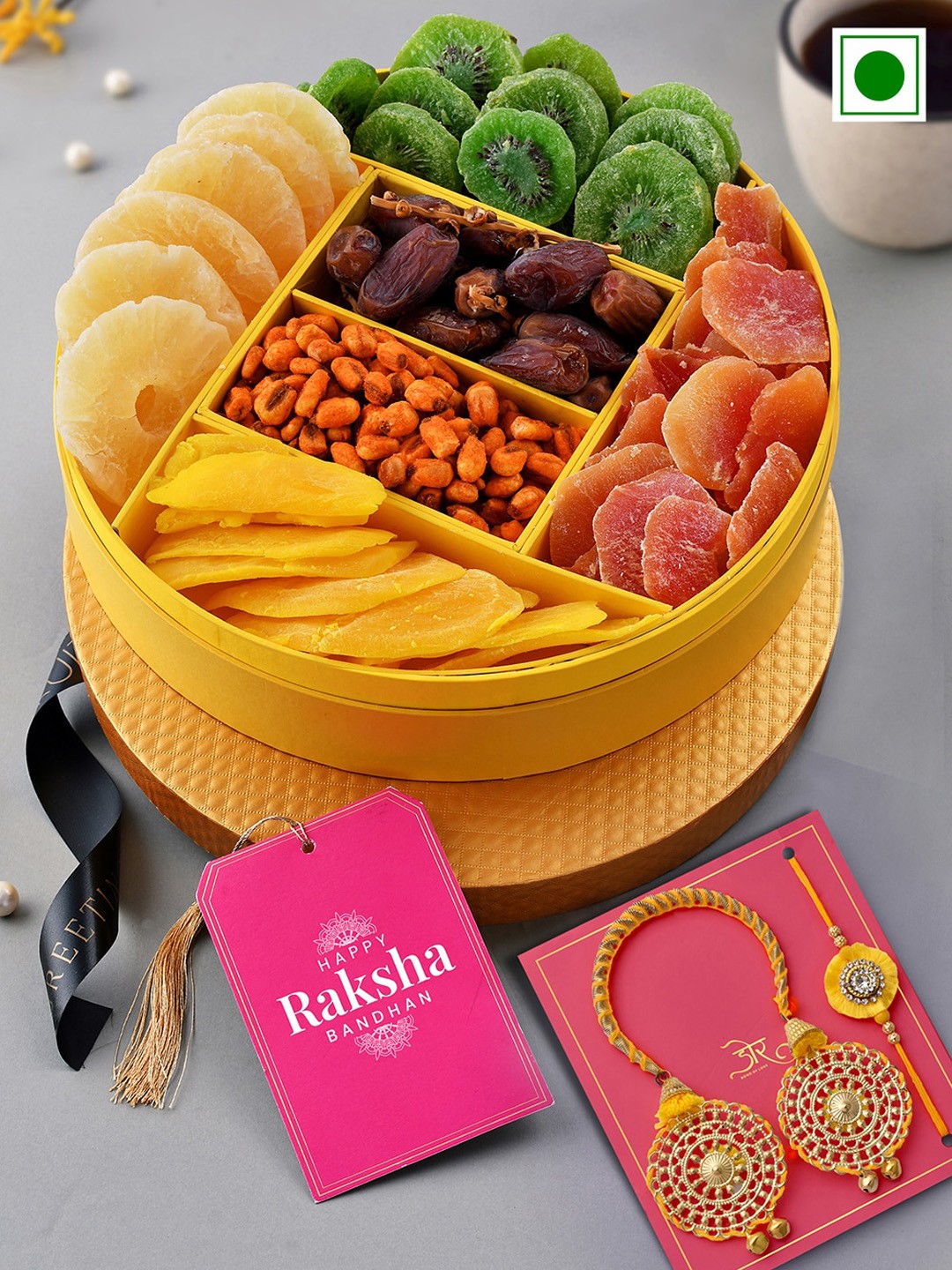 

RawFruit Tropical Joybox & Bhai Bhabhi Rakhi Gift Pack, Yellow