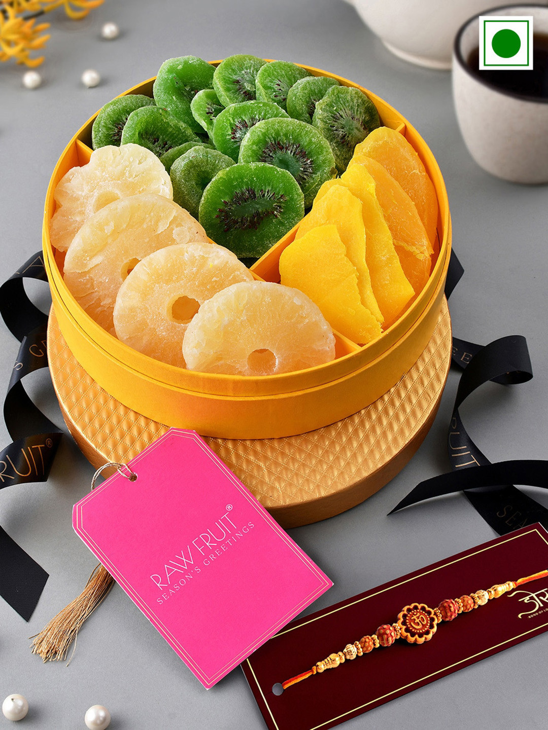 

RawFruit Tropical Dryfruit Box & Rakhi Gift Pack, Yellow