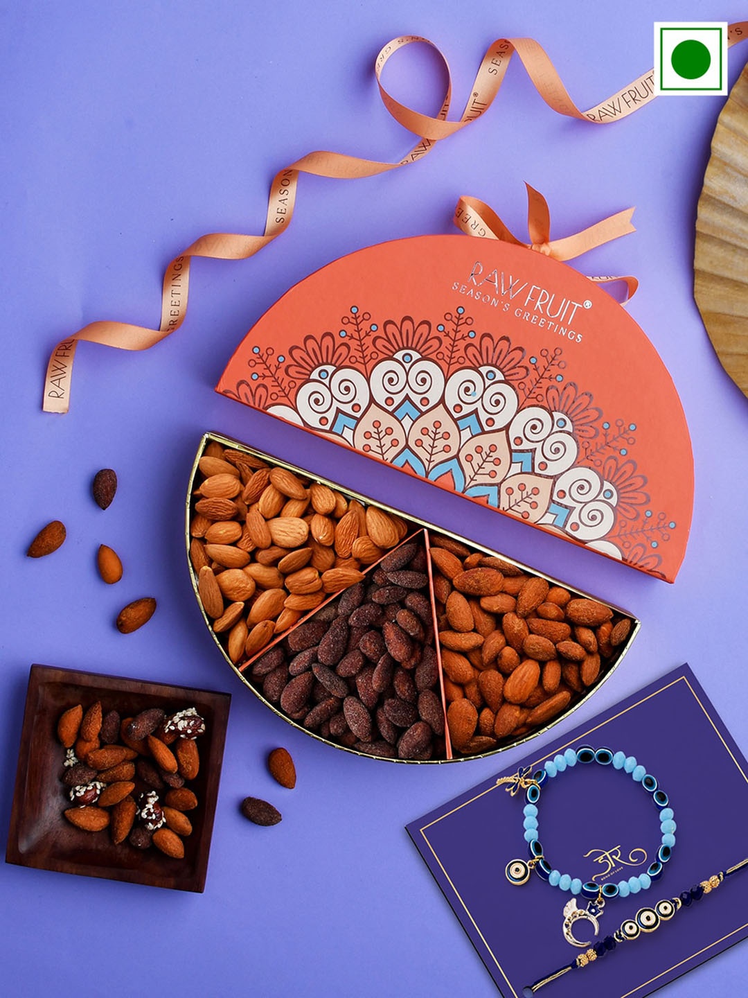 

RawFruit Savory Nut Dryfruit Box & Bhai Bhabhi Rakhi Gift Pack, Orange