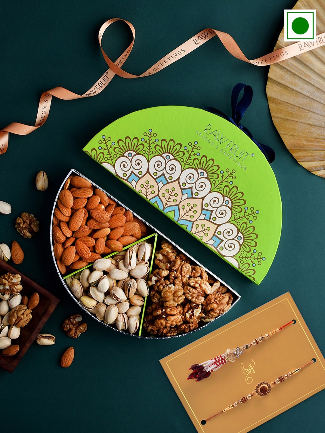 

RawFruit Set Of 2 Bhaiya Bhabhi Rakhi With Dry Fruits Gift Set 300 gms, Red
