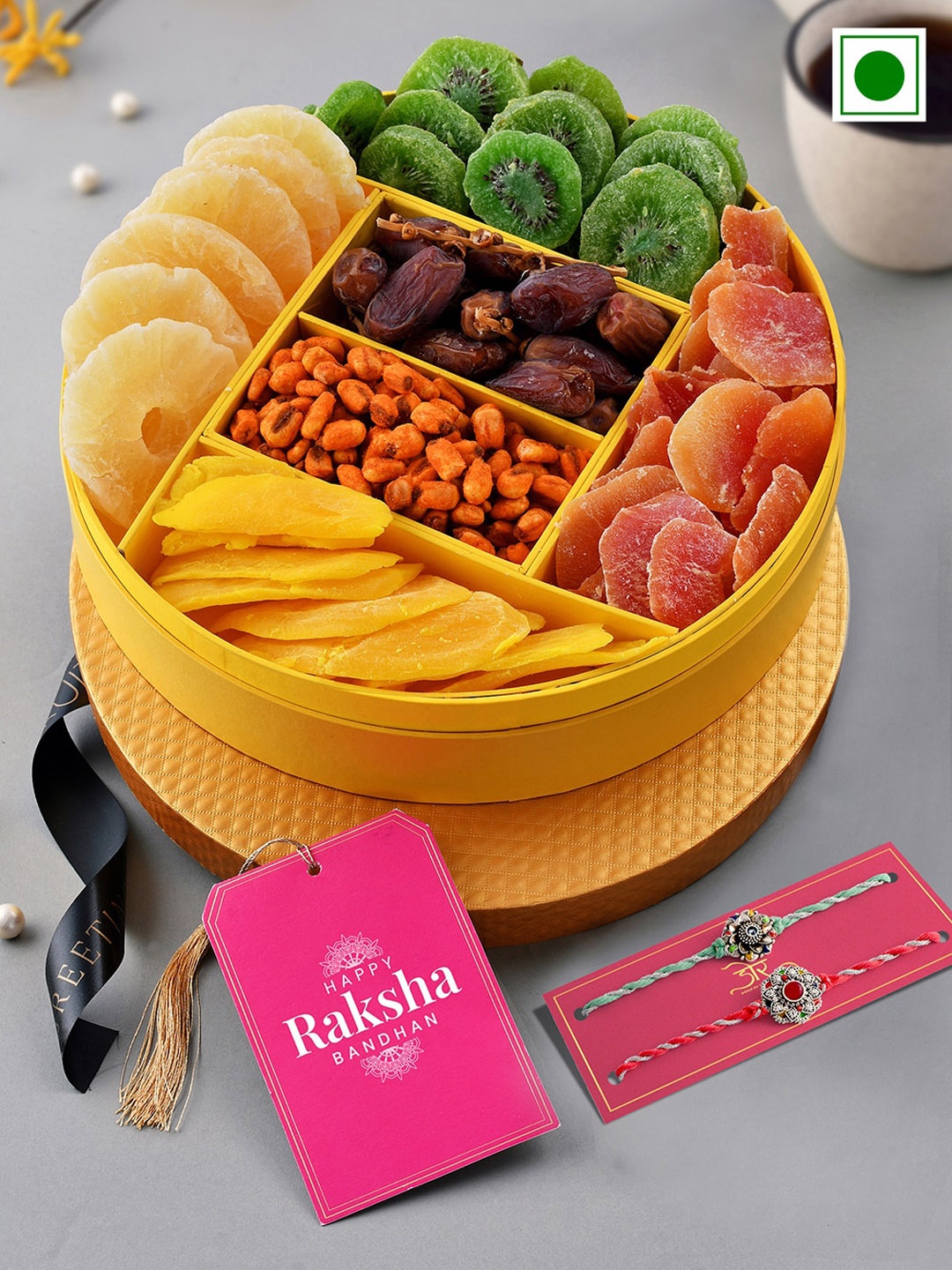 

RawFruit Set Of 2 Studded-Stones Floral With Tropical Joybox Gift, Silver