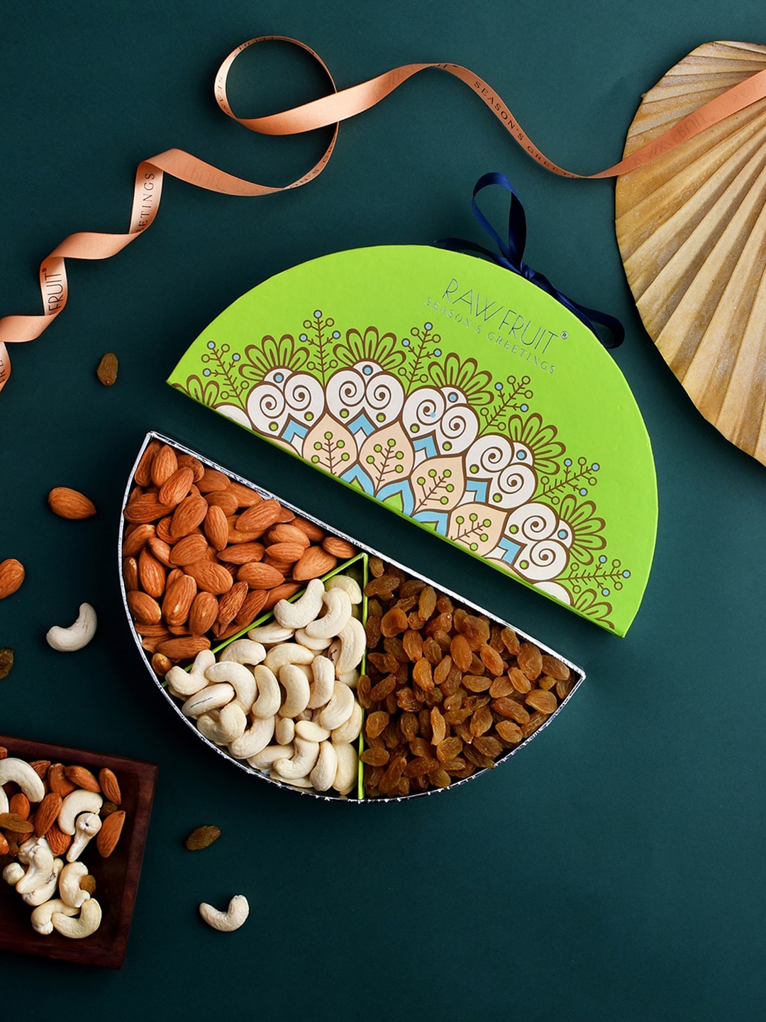 

RawFruit Nuts & Love & Set Of 2 Rakhi Gift Pack-100g each, Green