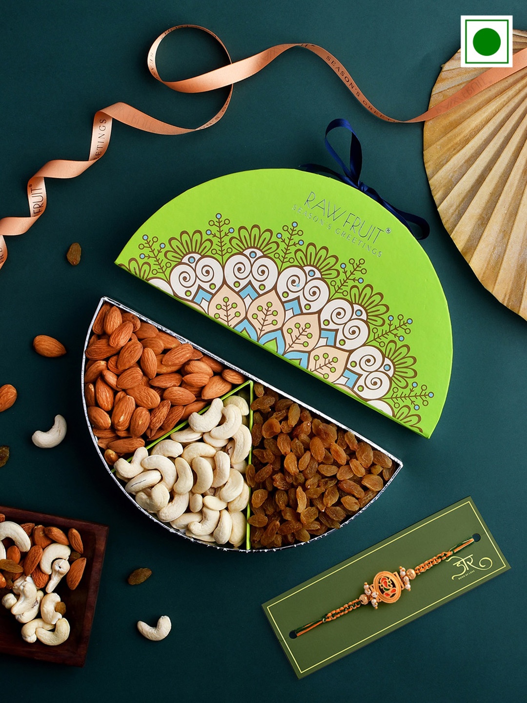 

RawFruit Nuts & Love Box & Rakhi Gift Pack-100g each, Green