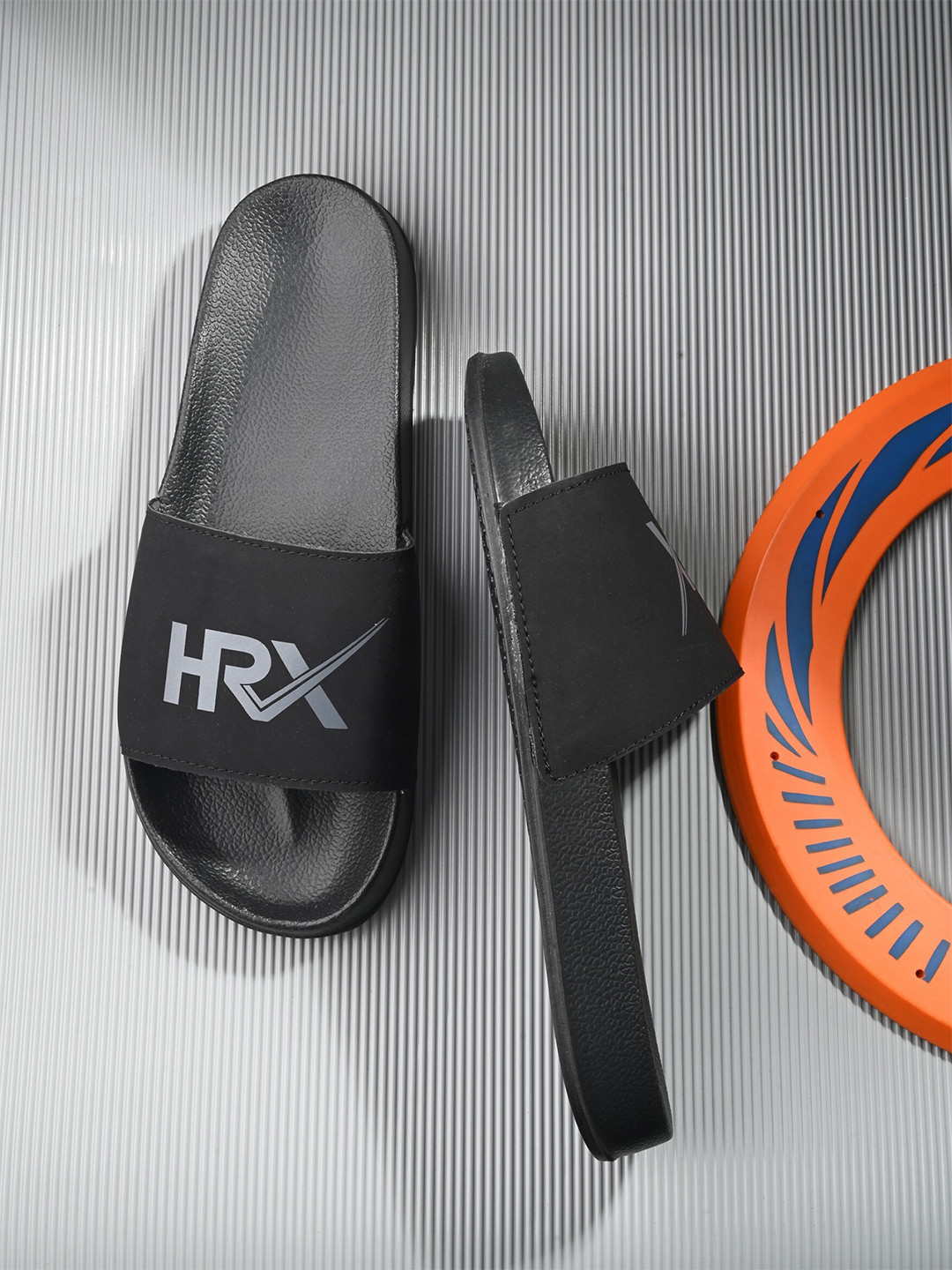 

HRX by Hrithik Roshan Women Black & Grey Brand Logo Printed Sliders